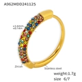 18K vergoldeter Edelstahlring mit bunten Zirkon-Inlays und einer Breite von 3,6 mm - US 7 / Goldfarbener Ring Mit Bunten Zirkonen
