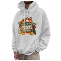 Men's white Thanksgiving hoodie with TIS THE SEASON TO BE GRATEFUL print and pumpkin design - S / White Grateful Text (60)
