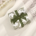 Elegant white square jewelry gift box with green vintage floral pattern and bow ribbon - 7×9×1.5cm Necklace Earring Box / White Green