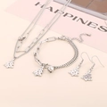 Silver stainless steel Christmas jewelry set with hollow tree pendants and bell accents - Silver Christmas Tree Bell 3-Piece Set (KS229830-Z)