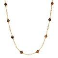925 silver tiger eye necklace with white pearls and gold chain links for women - 925 Silver / Tiger Eye Round Bead Necklace - Gold Color
