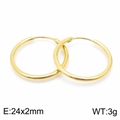 Minimalist gold stainless steel hoop earrings sized 24x2mm weighing 3g per pair - 24mm(KE99146-Z)