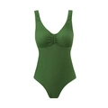 Costume da bagno intero verde scuro con scollo a V e particolare tessuto goffrato - S / Verde Militare
