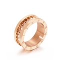 Rose gold stainless steel ring featuring roman numerals and studded rivet texture - US 7 / Rose Gold (KR92033-GC)