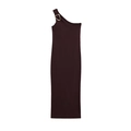 Abito midi in maglia marrone scuro monospalla con fibbia dorata e vestibilità slim - S / caffè