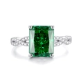 Exquisite S925 silver ring with rectangle emerald gemstone and twisted pavé diamond band - US 6 / Emerald Green