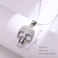 Collier pendentif tête de mort argenté avec zircons et dimensions détaillées - Couleur Acier (N0153S)