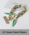 Short phone strap with green totem silk scarf and golden chain for handbags - 11# Green Border Totem