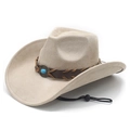 Cappello da cowboy classico beige in pelle scamosciata con fascia turchese e cordino - M (56-58cm) / Beige