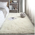 Modern minimalist rectangle shaggy plush rug in cream white color for cozy bedroom decor - Off White
