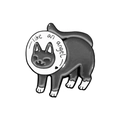 Cute enamel cat pin wearing Elizabeth collar with Like an angel text in white finish - Angel Black Cat