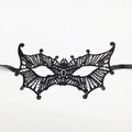 Intricate black lace masquerade mask with bat embroidery and satin ties for parties - Spider Web