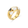 Anillo ancho retro bañado en oro de 18k con corazones de esmalte blanco y negro para mujer - US 6 / Negro y Blanco