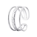 Minimalist silver triple-layer open ring featuring smooth and hammered metal textures - US 7 / Steel