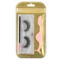 3D dense curly false eyelashes set with pink tweezers and brush in gold resealable bag - Gold Bag #100