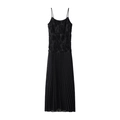 Abito midi nero con corpetto floreale 3D e gonna a pieghe su sfondo bianco - Taglia S / Stile Lungo Nero