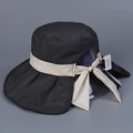 Detail of UV protection sun hat featuring a wide brim and decorative rear bow tie - M (56-58cm) / Black