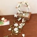 Ethnic style velvet bell headband with white faux flowers and decorative vine tassels - Artificial Flower Wreath Headband / 15# Beige Flower Vine