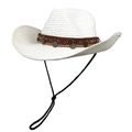 Détail d'un chapeau de cowboy blanc avec broderie ethnique et pièces de métal vintage - M (56-58cm) / Blanc pur