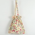 Sac fourre-tout à cordon jaune clair à motif floral violet avec sangles en coton - 34*38cm / Pissenlit Rouge