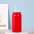 Sublimations-Glaskelch 12oz in Rot matt mit Bambusdeckel und Trinkhalm für DIY - 16OZ Einschichtig Kunststoffdeckel Rot