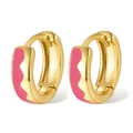 Dettaglio dei orecchini huggie in argento sterling 925 con smalto rosa e placcatura in oro - Smalto Rosso Rosa - Oro