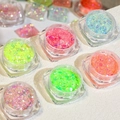 Vibrant mixed nail glitter set with fine powder and sequins in colorful jars - 6 Colors Set