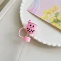 Pink bubble tea cup silicone straw cover cap for 10mm straws compatible with Stanley cup - Pink Milk Tea / 10mm-Individual Package