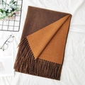 Two-tone cashmere-style scarf in dark brown and orange with decorative fringe details - 5# Coffee