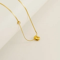 Golden 3D puffy bubble letter E pendant necklace with zircon accent on a fine chain - Letter E