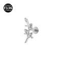 Silver leaf-shaped F136 titanium piercing stud for ear or lip in sterile packaging - 1.2x6mm (Internal Thread M0.9) / Leaf Branch Shape Style (款式6银色)