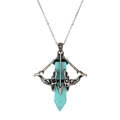Vintage sword-shaped silver necklace with hexagonal turquoise pendant and cross chain - Sky Blue (Turquoise)