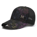 Unisex camouflage mesh baseball cap with rhinestone M logo and breathable net - One Size / Black