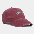 Detail of vintage washed red baseball cap with green New York U.S.A embroidery - Burgundy