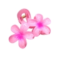 Pink gradient plumeria hair claw clip with transparent resin finish and gold spring - Double Plumeria [Rose Red]