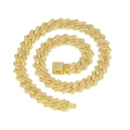 Macro detail of 15mm gold-plated Cuban link chain with encrusted diamonds on white background - 18cm / Gold White Zirconia