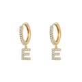 Elegant gold-plated hoop earrings with micro-pave letter E charms and clear crystals - Letter E / Gold