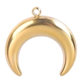 Detailed view of a polished gold crescent moon metal pendant for DIY jewelry making - Gold