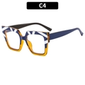 Quadratische blau-orange Brille mit Blaulichtfilter und Blockmuster Modell C4 - C4-Dunkelblauer Rahmen (Blau und Gelb Gestreift)