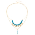 Dreilagige böhmische 14K vergoldete Halskette mit himmelblauen Perlen und Anhängern - Seebrillanter Boho Mehrlagige Halskette (5647) / Gold