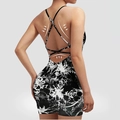 Cross-back yoga bodysuit with black and white tie-dye marble print and high-stretch fabric - S / Top And Bottom / Tie-Dye Black