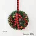 35cm Christmas wreath with red plaid ribbon, pine cones and red berries, weighing 240g - 35cm Red Black Plaid Bow