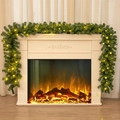 9ft pre-lit artificial Christmas garland with warm white LED lights on a white fireplace - SGF501 (Flat Head With Lights)
