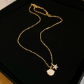 Golden vintage style butterfly necklace featuring shell and starfish pendants in a gift box - 9# Necklace - Gold - Shell Starfish (Real Gold Plating)