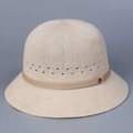 Women's thin breathable knitted bucket hat in creamy white with stylish leather band - M (56-58cm) / Beige