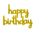 Close-up of metallic golden Happy Birthday foil letter balloon set on a plain white background - happy birthday-Gold Balloon