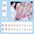 Detail van roze en blauwe French press-on nagels met 3D-hartjes en overzicht van de 24-delige set - Blush Hart Stijl (R558)