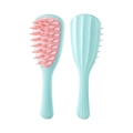 Sky blue and light pink ginkgo leaf hair wash brush with silicone scalp massage bristles - OPP Bag / Green