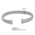 Bracciale rigido a C da 8mm in acciaio argento con trama a spirale e punte esagonali - Colore Acciaio 8mm (SZ44)