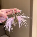 Orecchini a fenicottero rosa con piume, base dorata e brillanti cristalli bianchi - Rosa Fenicottero (3# Ago in Argento)
